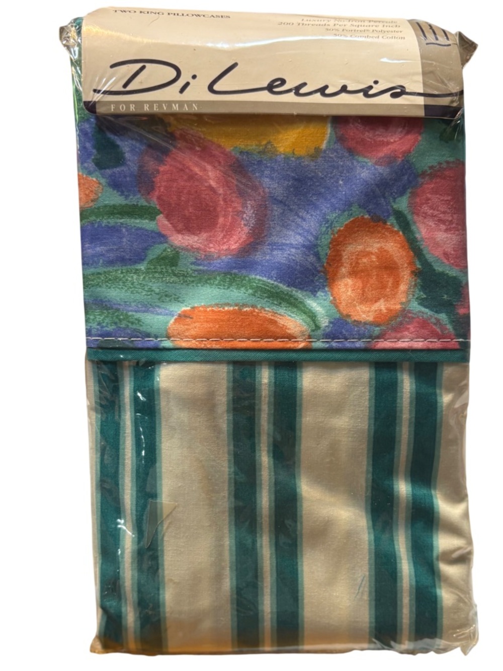Vintage 1990’s two Di Lewis for Revman king pillowcases made of combed cotton. - Picture 1 of 5